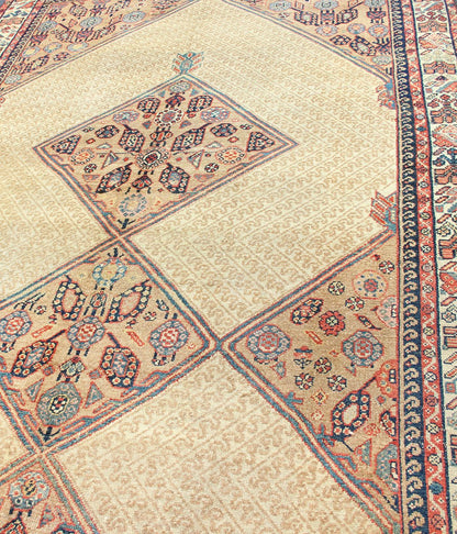 Antique Persian Serab Runner with Tribal Geometric Pattern in Camel, Red & Blue This beautiful antique late 19th Century Persian Serab runner rests on a camel background, which surrounds the three diamond medallions of alternating ivory, red, an... - Keivan Woven Arts16 - 1101 - 8211Rug