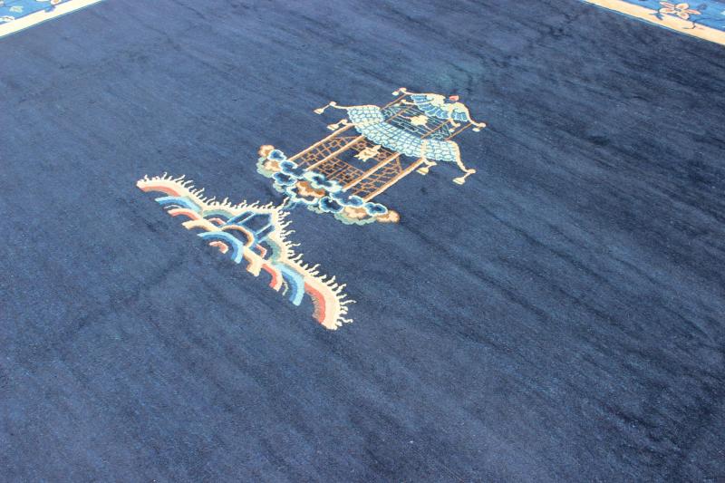 Large Chinese Rug in Sapphire Tones with Ornate Floral Motifs Alive with color and exotic patterns, this beautiful antique Chinese rug features a traditional Chinese design in blue and sapphire tones. Handwoven in China in the early 20th century... - Keivan Woven Arts16 - 1102 - 8317Rug