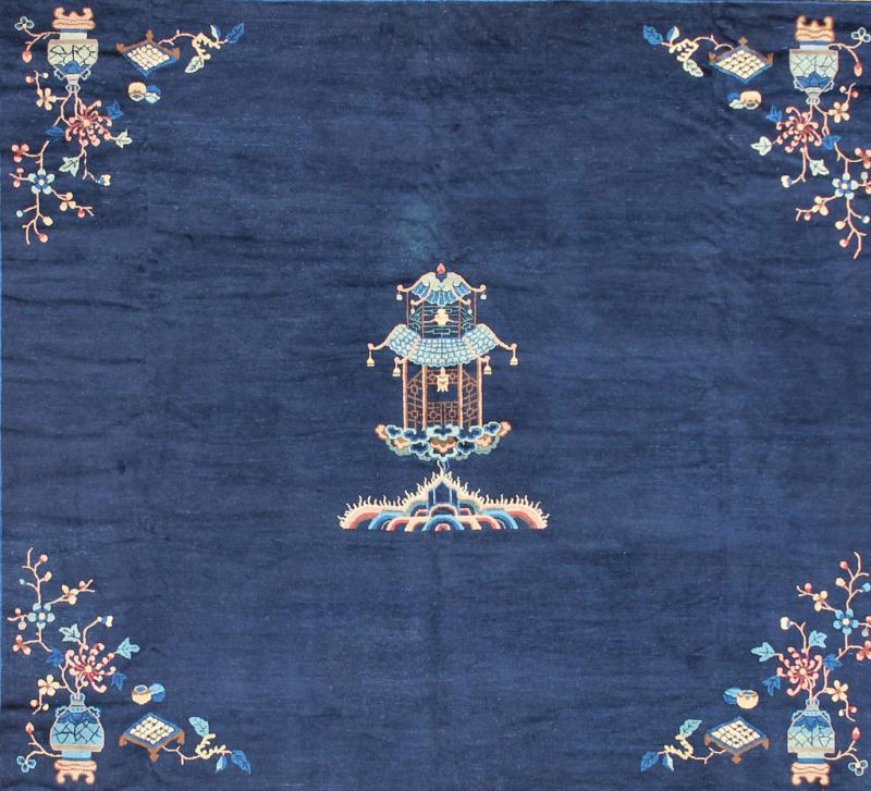 Large Chinese Rug in Sapphire Tones with Ornate Floral Motifs Alive with color and exotic patterns, this beautiful antique Chinese rug features a traditional Chinese design in blue and sapphire tones. Handwoven in China in the early 20th century... - Keivan Woven Arts16 - 1102 - 8317Rug