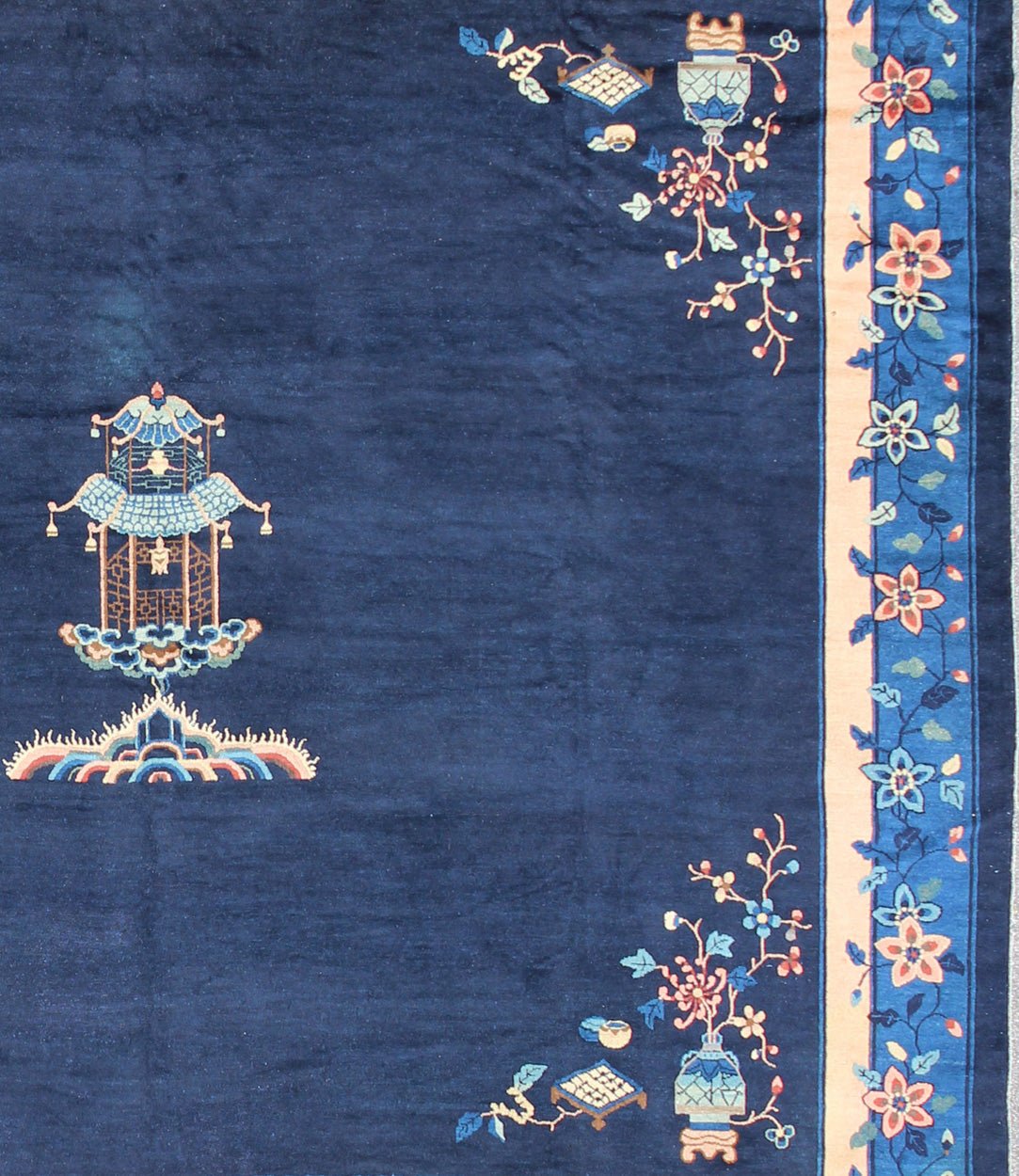 Large Chinese Rug in Sapphire Tones with Ornate Floral Motifs Alive with color and exotic patterns, this beautiful antique Chinese rug features a traditional Chinese design in blue and sapphire tones. Handwoven in China in the early 20th century... - Keivan Woven Arts16 - 1102 - 8317Rug