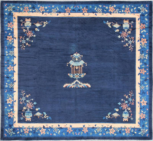 Large Chinese Rug in Sapphire Tones with Ornate Floral Motifs Alive with color and exotic patterns, this beautiful antique Chinese rug features a traditional Chinese design in blue and sapphire tones. Handwoven in China in the early 20th century... - Keivan Woven Arts16 - 1102 - 8317Rug