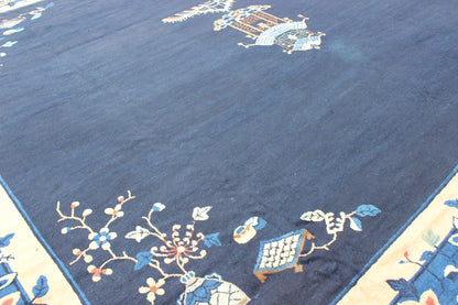 Large Chinese Rug in Sapphire Tones with Ornate Floral Motifs Alive with color and exotic patterns, this beautiful antique Chinese rug features a traditional Chinese design in blue and sapphire tones. Handwoven in China in the early 20th century... - Keivan Woven Arts16 - 1102 - 8317Rug