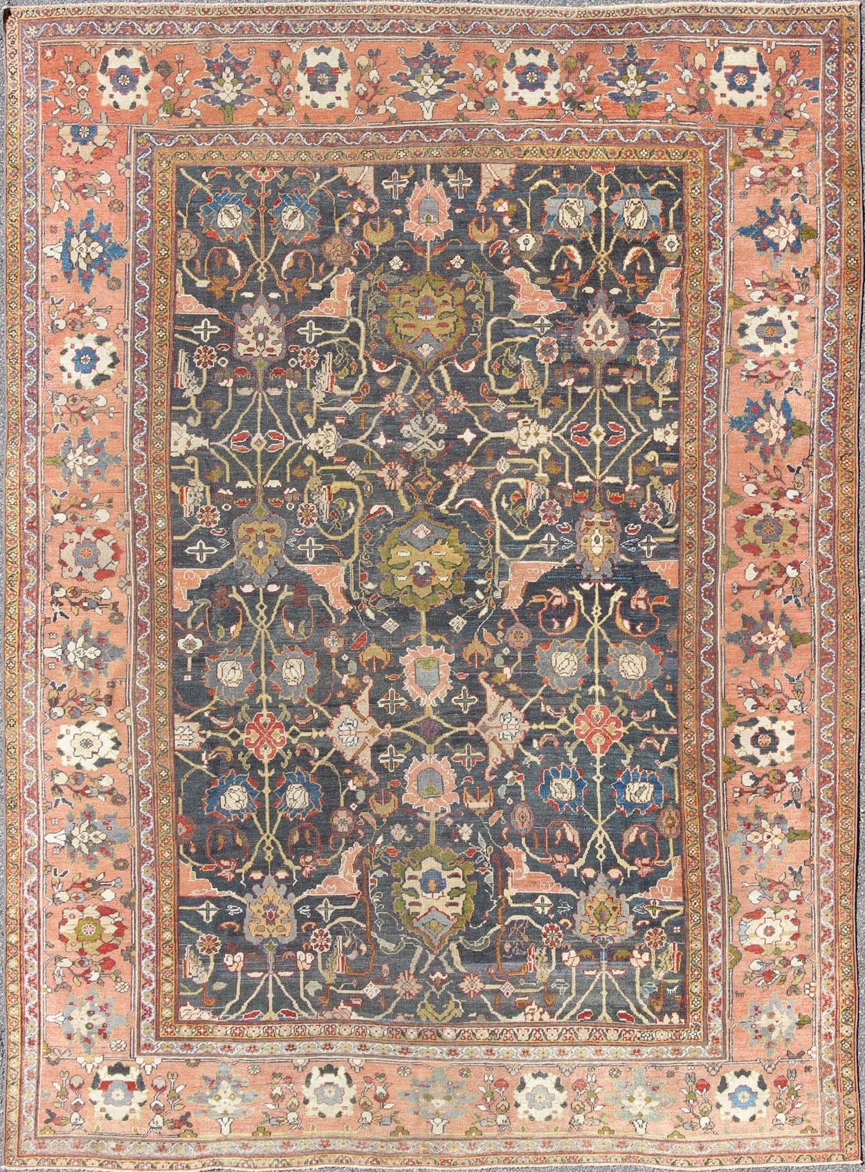 Amazing Large Antique Persian Sultanabad Rug with All - Over Design in Teal Green. Large Antique Persian Sultanabad Rug with All - Over Design in Large Antique Persian Sultanabad Rug with All - Over Design in Peach and Blue, rug 16 - 1103, country of origi... - Keivan Woven Arts16 - 1103 - 8698Rug