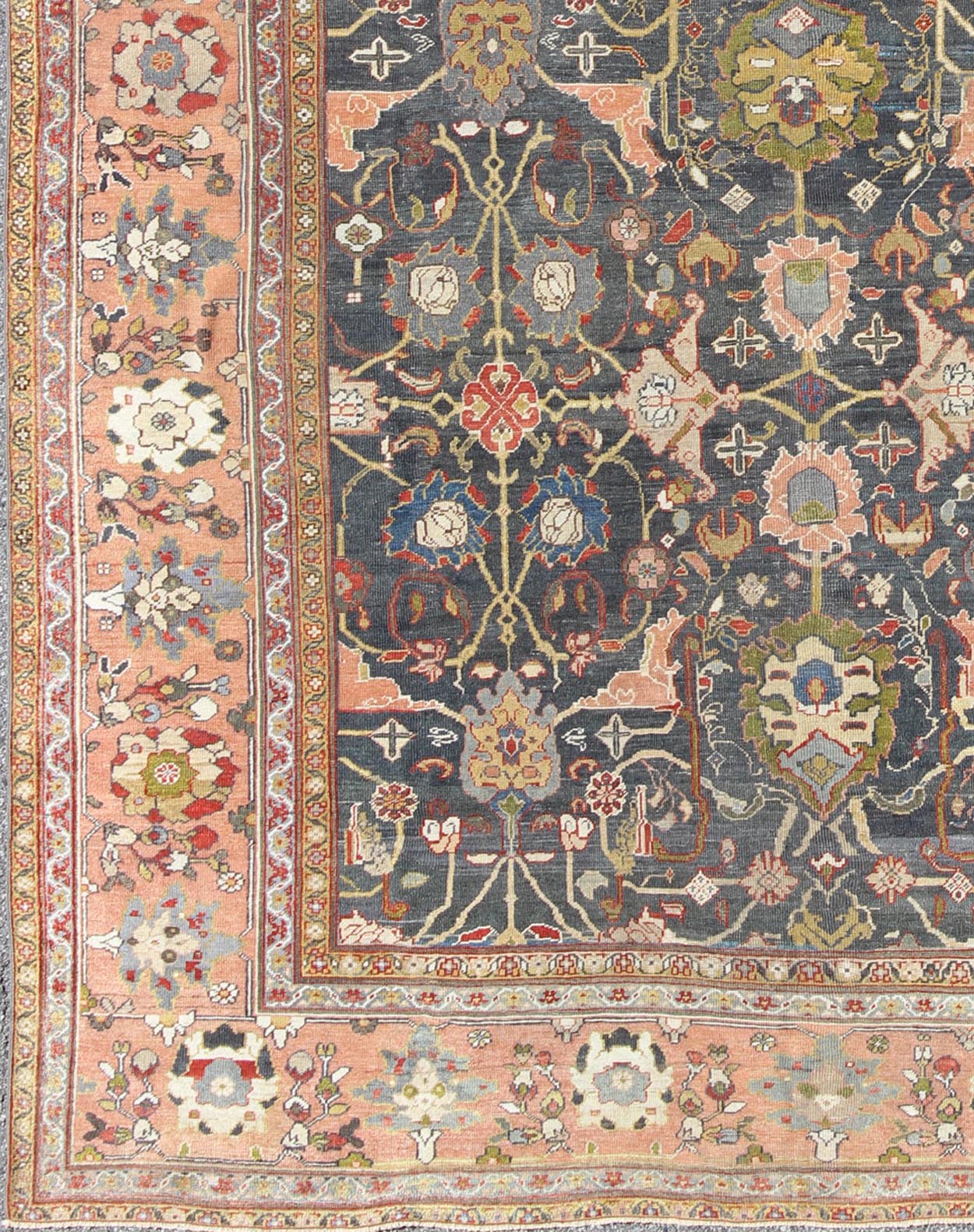 Amazing Large Antique Persian Sultanabad Rug with All - Over Design in Teal Green. Large Antique Persian Sultanabad Rug with All - Over Design in Large Antique Persian Sultanabad Rug with All - Over Design in Peach and Blue, rug 16 - 1103, country of origi... - Keivan Woven Arts16 - 1103 - 8698Rug