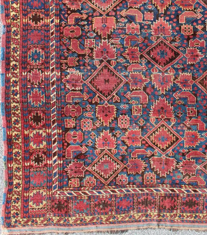 Antique Bashir/Beshir Rug from Mid 19th Century in Blue, Red, Brown, Turkmenistan rug 16 - 1106. Bashir rugs primarily were woven by Ersai Tribes. Ersari Tribe rugs were woven from Uzbekistan to Turkmenistan and into northern Afghanistan. Beshir weav... - Keivan Woven Arts16 - 1106 - 8147Rug