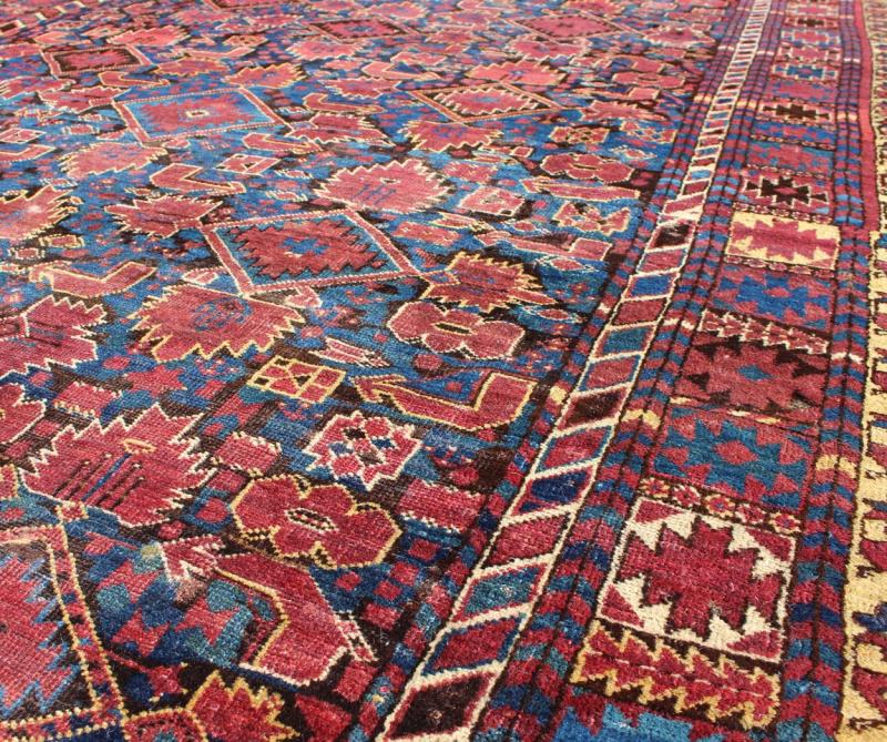 Antique Bashir/Beshir Rug from Mid 19th Century in Blue, Red, Brown, Turkmenistan rug 16 - 1106. Bashir rugs primarily were woven by Ersai Tribes. Ersari Tribe rugs were woven from Uzbekistan to Turkmenistan and into northern Afghanistan. Beshir weav... - Keivan Woven Arts16 - 1106 - 8147Rug