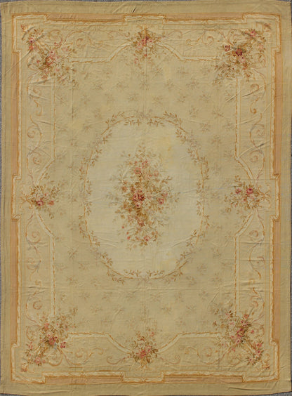 Antique French Aubusson Carpet with Romantic Motifs and Delicate Color Palette. Antique Large French Aubusson Carpet with Romantic Motifs and Delicate Color Palette. This elegant antique Aubusson carpet is a resplendent example of the lush architect... - Keivan Woven Arts16 - 1107 - 8706Rug