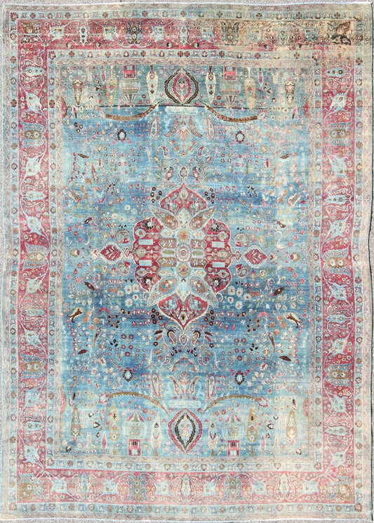Early 20th Century Blue Background Antique Persian Khorassan Rug with Medallion, rug 16 - 1109, country of origin / type: Iran / Khorassan, circa 1920 This spectacular antique Persian Khorasan rug (circa 1920) from early 20th century Iran bears a ... - Keivan Woven Arts16 - 1109 - 8617Rug
