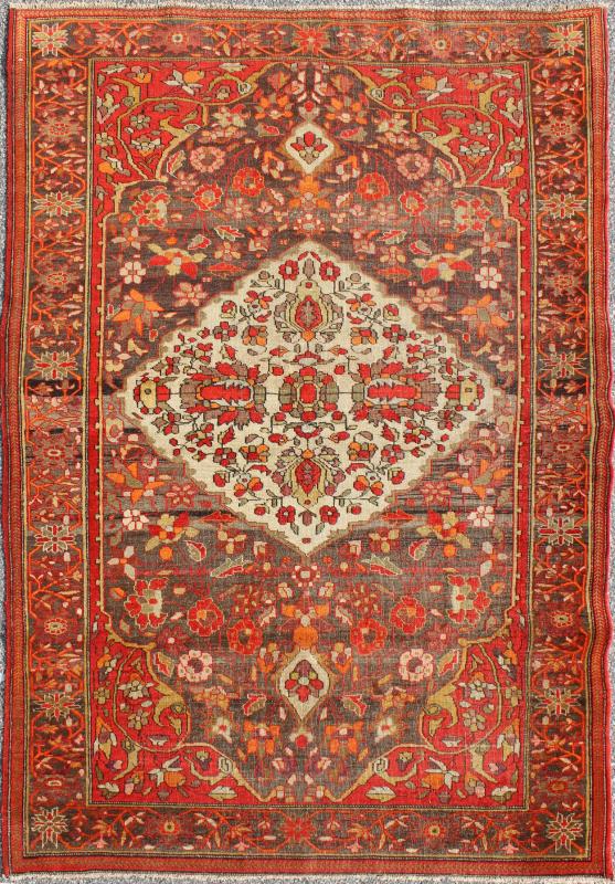 Sarouk Farahan Rug with Florals and Vine Scrolls in Red, Ivory, Taupe and Orange Sarouk Farahan with Florals and Vine Scrolls in Red rug/16 - 1112, origin/iran kwarugs This outstanding antique Farahan Sarouk carpet is primarily character... - Keivan Woven Arts16 - 1112 - 8429Rug