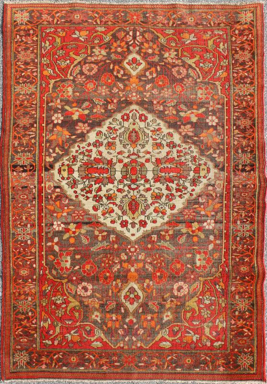 Sarouk Farahan Rug with Florals and Vine Scrolls in Red, Ivory, Taupe and Orange Sarouk Farahan with Florals and Vine Scrolls in Red rug/16 - 1112, origin/iran kwarugs This outstanding antique Farahan Sarouk carpet is primarily character... - Keivan Woven Arts16 - 1112 - 8429Rug
