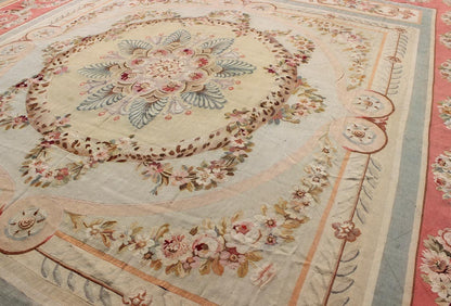 Gorgeous Antique French Aubusson Medallion Carpet with Garlands of Roses and Intricate Design Some of the finest European tapestries and carpets have been woven in Aubusson in central France since the 17th century. This piece dates to the late 19th ... - Keivan Woven Arts16 - 1202 - 8710Rug