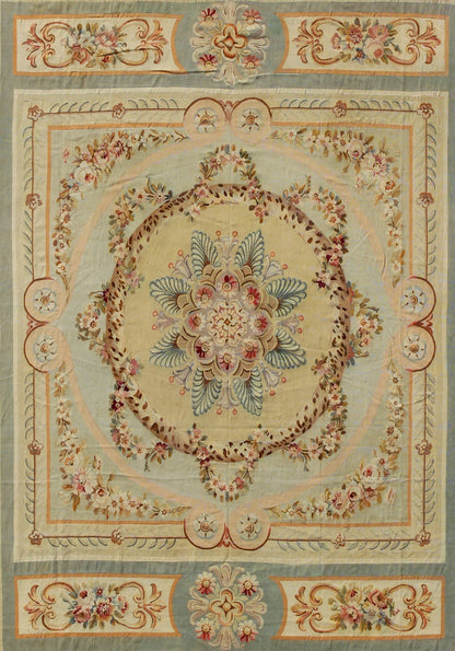 Gorgeous Antique French Aubusson Medallion Carpet with Garlands of Roses and Intricate Design Some of the finest European tapestries and carpets have been woven in Aubusson in central France since the 17th century. This piece dates to the late 19th ... - Keivan Woven Arts16 - 1202 - 8710Rug