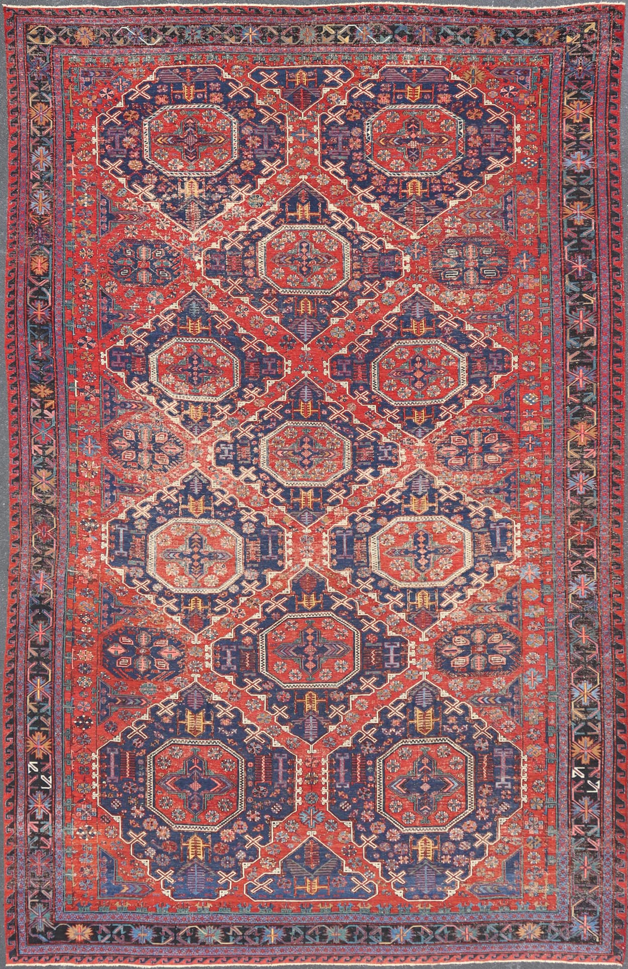 Large Caucasian Sumack Carpet with Geometric Pattern, rug 16 - 1204, This magnificent antique Caucasian Sumak rug features an all - over pattern that lends itself well to the detailed weft - wrapped weaving technique known as Soumak. All - over medallions, ... - Keivan Woven Arts16 - 1204 - 8115Rug