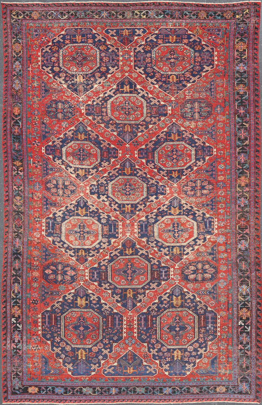 Large Caucasian Sumack Carpet with Geometric Pattern, rug 16 - 1204, This magnificent antique Caucasian Sumak rug features an all - over pattern that lends itself well to the detailed weft - wrapped weaving technique known as Soumak. All - over medallions, ... - Keivan Woven Arts16 - 1204 - 8115Rug