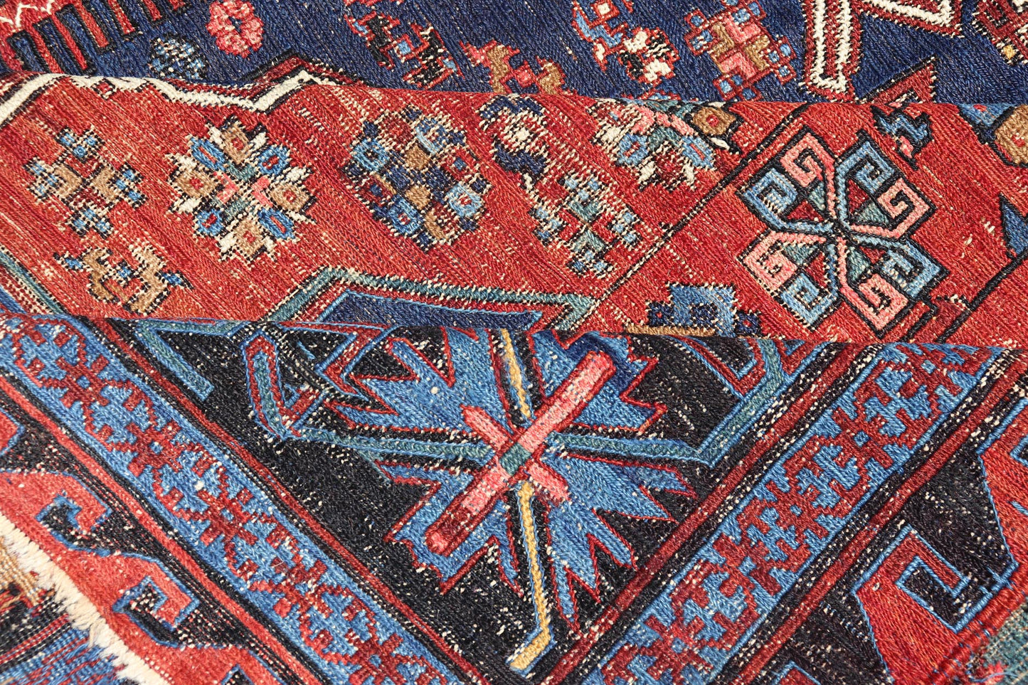 Large Caucasian Sumack Carpet with Geometric Pattern, rug 16 - 1204, This magnificent antique Caucasian Sumak rug features an all - over pattern that lends itself well to the detailed weft - wrapped weaving technique known as Soumak. All - over medallions, ... - Keivan Woven Arts16 - 1204 - 8115Rug