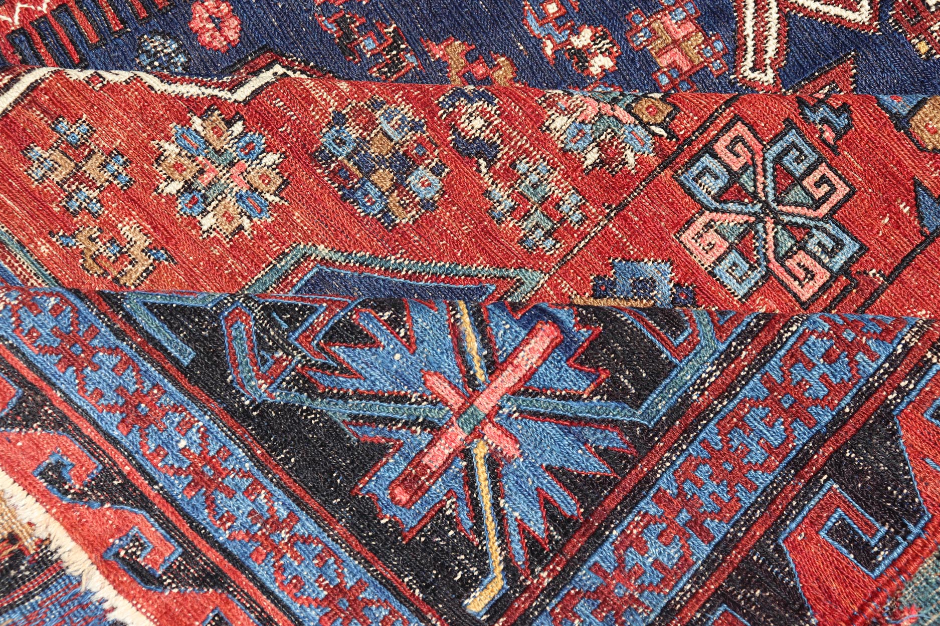 Large Caucasian Sumack Carpet with Geometric Pattern, rug 16 - 1204, This magnificent antique Caucasian Sumak rug features an all - over pattern that lends itself well to the detailed weft - wrapped weaving technique known as Soumak. All - over medallions, ... - Keivan Woven Arts16 - 1204 - 8115Rug