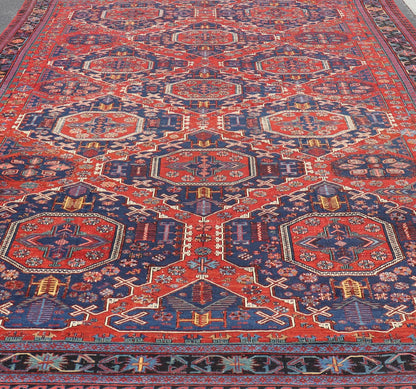 Large Caucasian Sumack Carpet with Geometric Pattern, rug 16 - 1204, This magnificent antique Caucasian Sumak rug features an all - over pattern that lends itself well to the detailed weft - wrapped weaving technique known as Soumak. All - over medallions, ... - Keivan Woven Arts16 - 1204 - 8115Rug