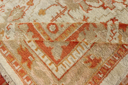 Antique Turkish Floral Oushak Rug in Cream, Rust Red, Orange and Green. Keivan Woven Arts/ Rug 17 - 0103, Origin/Turkey. This finely woven antique large Oushak rug displays an intricate floral design. Set on light Ivory background and rusty red borde... - Keivan Woven Arts17 - 0103 - 8215Rug