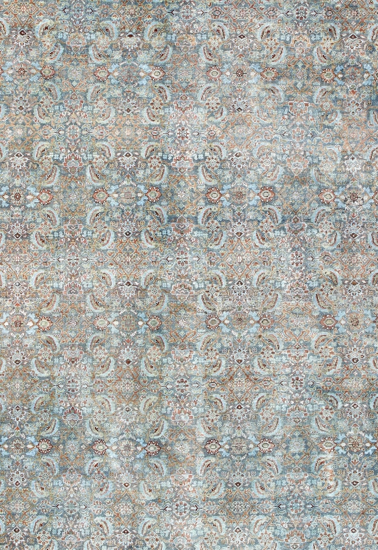 Antique Persian Sultanabad rug with all - over design in light blue and burnt orange, rug 17 - 0104, country of origin / type: Iran / Sultanabad, circa 1900 This beautiful and large antique Persian Sultanabad rug displays a gorgeous, all - over Sub - ge... - Keivan Woven Arts17 - 0104 - 8714Rug