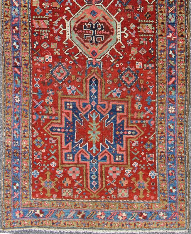 Antique Heriz Serapi Runner with Colorful Highly Stylized Geometric Design Antique Serapi Heriz Runner with Colorful Geometric Design rug/17 - 0203, origin/iran kwarugs This magnificent Heriz runner from the early 20th century bears an exqu... - Keivan Woven Arts17 - 0203 - 8433Rug