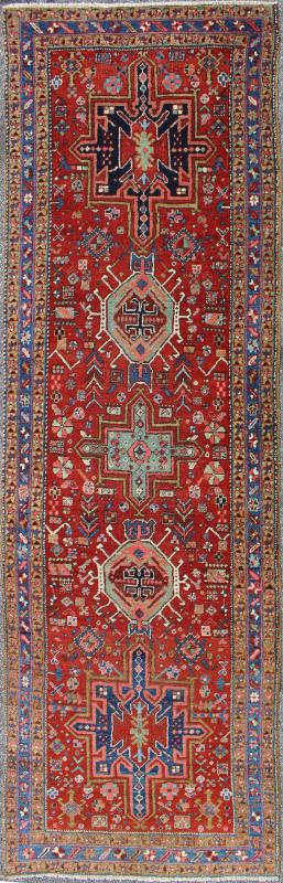 Antique Heriz Serapi Runner with Colorful Highly Stylized Geometric Design Antique Serapi Heriz Runner with Colorful Geometric Design rug/17 - 0203, origin/iran kwarugs This magnificent Heriz runner from the early 20th century bears an exqu... - Keivan Woven Arts17 - 0203 - 8433Rug