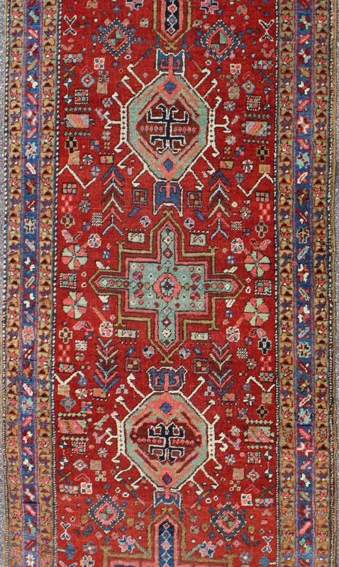 Antique Heriz Serapi Runner with Colorful Highly Stylized Geometric Design Antique Serapi Heriz Runner with Colorful Geometric Design rug/17 - 0203, origin/iran kwarugs This magnificent Heriz runner from the early 20th century bears an exqu... - Keivan Woven Arts17 - 0203 - 8433Rug