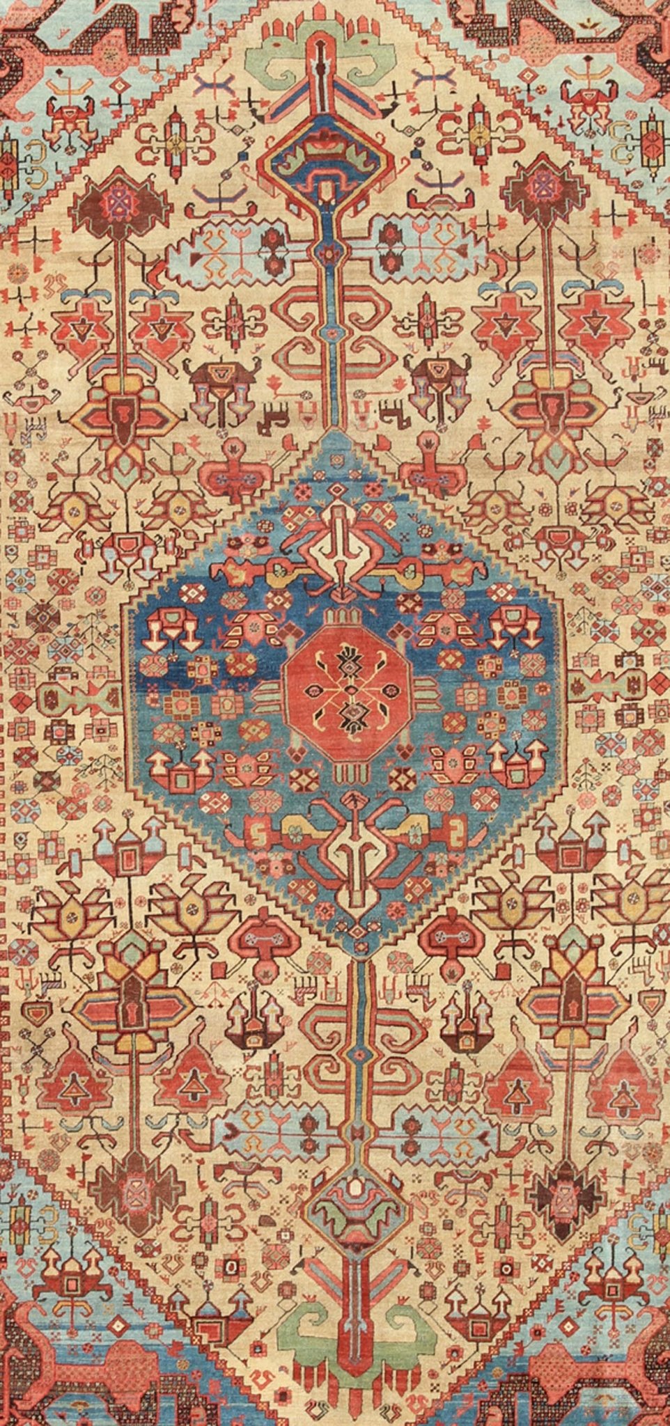3rd Quarter 19th Century Antique Persian Bakshaish Rug with Tribal Medallion Design in gold, blue, charcoal. antique Bakhshaish Persian rug A rare 3rd quarter 19th century antique Persian Bakshaish rug with Medallion design, rug 17 - 0301, countr... - Keivan Woven Arts17 - 0301 - 8724Rug