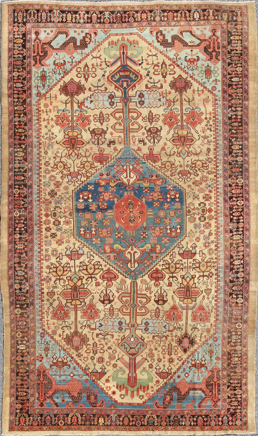 3rd Quarter 19th Century Antique Persian Bakshaish Rug with Tribal Medallion Design in gold, blue, charcoal. antique Bakhshaish Persian rug A rare 3rd quarter 19th century antique Persian Bakshaish rug with Medallion design, rug 17 - 0301, countr... - Keivan Woven Arts17 - 0301 - 8724Rug
