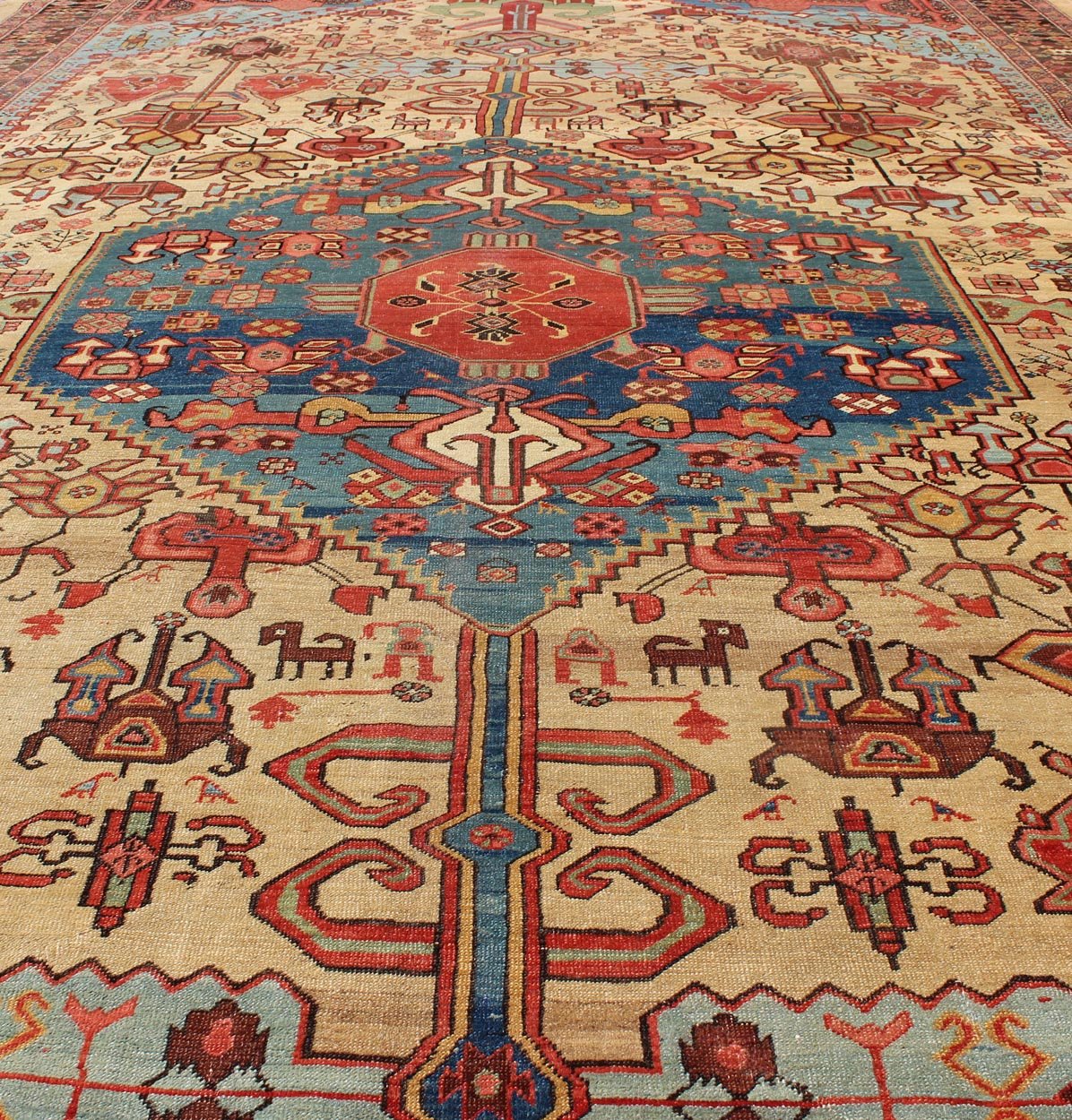 3rd Quarter 19th Century Antique Persian Bakshaish Rug with Tribal Medallion Design in gold, blue, charcoal. antique Bakhshaish Persian rug A rare 3rd quarter 19th century antique Persian Bakshaish rug with Medallion design, rug 17 - 0301, countr... - Keivan Woven Arts17 - 0301 - 8724Rug