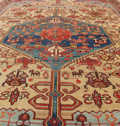 3rd Quarter 19th Century Antique Persian Bakshaish Rug with Tribal Medallion Design in gold, blue, charcoal. antique Bakhshaish Persian rug A rare 3rd quarter 19th century antique Persian Bakshaish rug with Medallion design, rug 17 - 0301, countr... - Keivan Woven Arts17 - 0301 - 8724Rug