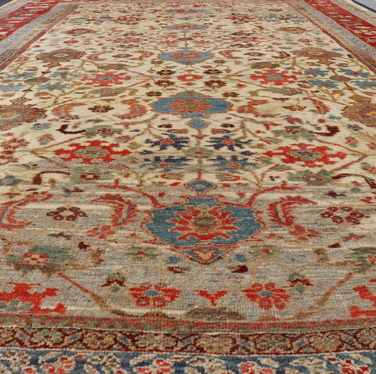 Antique Persian Sultanabad Ziegler Carpet with Rich Palmettes in Ivory Field and red border. Keivan Woven Arts / rug 17 - 0302, country of origin / type: Iran / Ziegler Sultanabad, circa 1880. Measures: 10'8 x 16'6. This exceptional antiq... - Keivan Woven Arts17 - 0302 - 8553