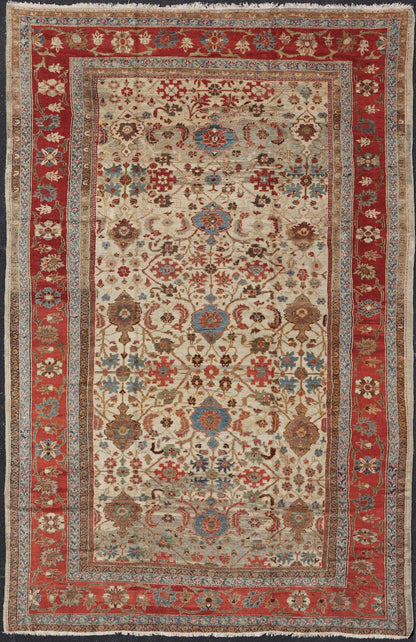 Antique Persian Sultanabad Ziegler Carpet with Rich Palmettes in Ivory Field and red border. Keivan Woven Arts / rug 17 - 0302, country of origin / type: Iran / Ziegler Sultanabad, circa 1880. Measures: 10'8 x 16'6. This exceptional antiq... - Keivan Woven Arts17 - 0302 - 8553Rug