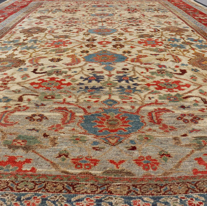 Antique Persian Sultanabad Ziegler Carpet with Rich Palmettes in Ivory Field and red border. Keivan Woven Arts / rug 17 - 0302, country of origin / type: Iran / Ziegler Sultanabad, circa 1880. Measures: 10'8 x 16'6. This exceptional antiq... - Keivan Woven Arts17 - 0302 - 8553Rug