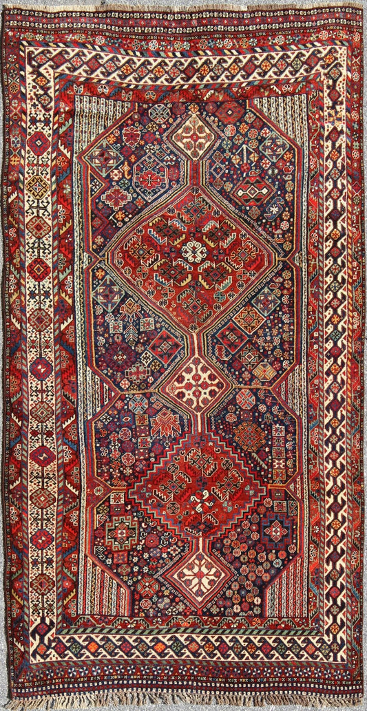 Antique Persian Qashqai Shiraz Tribal Rug with Hooked Diamond Design, rug 17 - 0305, country of origin / type: Iran / Qashqai, circa 1900. The Qashgai nomads are found in the Fars province in southwest Iran. They move twice a year, between the winter pas... - Keivan Woven Arts17 - 0305 - 8459Rug
