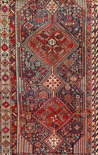 Antique Persian Qashqai Shiraz Tribal Rug with Hooked Diamond Design, rug 17 - 0305, country of origin / type: Iran / Qashqai, circa 1900. The Qashgai nomads are found in the Fars province in southwest Iran. They move twice a year, between the winter pas... - Keivan Woven Arts17 - 0305 - 8459Rug