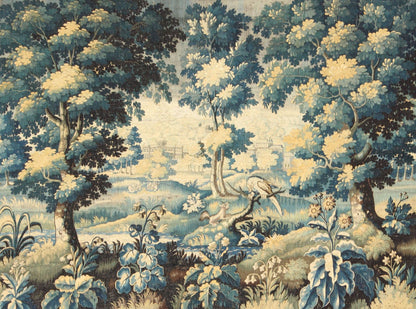 Late 17th century antique tapestry with woodland scene and floral border, rug 17 - 0401, country of origin / type: France / Adam style tapestry, circa late 17th century European Flemish tapestry. This enchanting antique Flemish tapestry (circa late 1... - Keivan Woven Arts17 - 0401 - 8627Rug