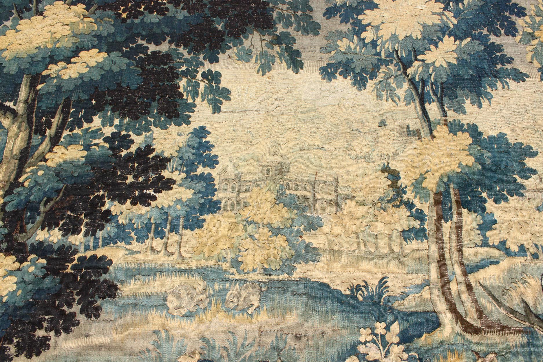 Late 17th century antique tapestry with woodland scene and floral border, rug 17 - 0401, country of origin / type: France / Adam style tapestry, circa late 17th century European Flemish tapestry. This enchanting antique Flemish tapestry (circa late 1... - Keivan Woven Arts17 - 0401 - 8627Rug