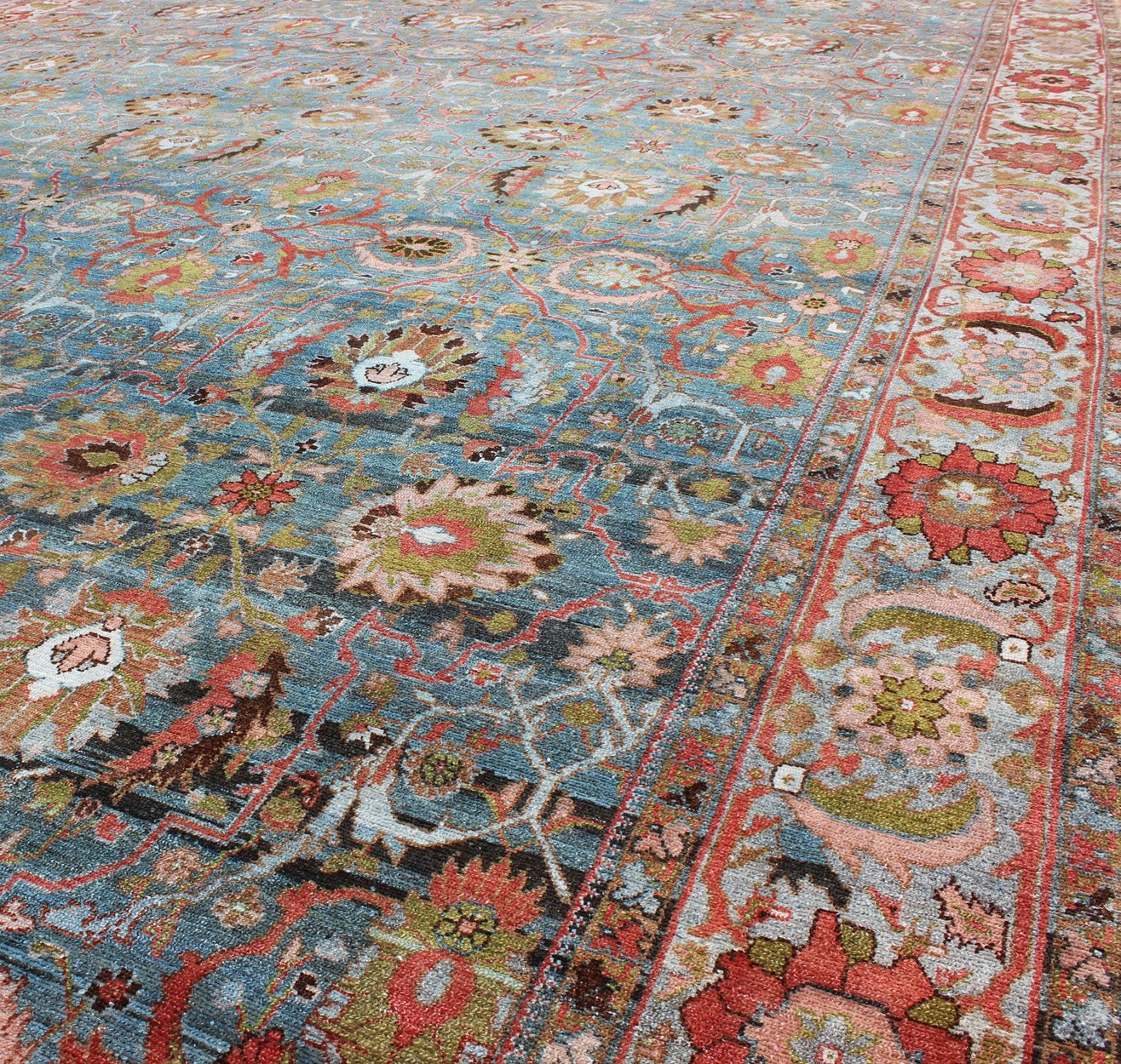Antique Blue background Persian Malayer rug with colorful sub - geometric flowers, rug 17 - 0404, country of origin / type: Iran / Malayer, circa 1900 An amazing Antique Persian Malayer fine rug with Blue background and colorful sub - geometric flower... - Keivan Woven Arts17 - 0404 - 8731Rug
