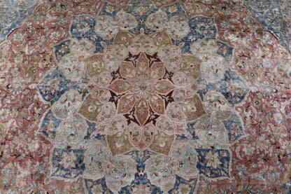 Large antique Persian Mashhad carpet with colorful floral and medallion design. Persian Mashhad floral design. Keivan Woven Arts / rug 17 - 0602, country of origin / type: Iran / Mashhad, circa 1930 Measures: 12'11 x 16'3 Soft to the touc... - Keivan Woven Arts17 - 0602 - 8563Rug