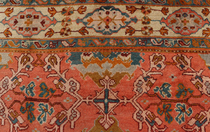 Antique Turkish Oushak rug with Large Scale sub floral design in light tangerine/terracotta background. Keivan Woven Arts / rug 17 - 0605, country of origin / type: Turkey / Oushak, circa 1910. Measures: 10'6 x 14'6. This antique Turkish Oushak ca... - Keivan Woven Arts17 - 0605 - 8739Rug