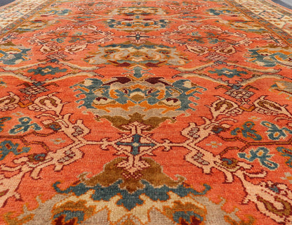 Antique Turkish Oushak rug with Large Scale sub floral design in light tangerine/terracotta background. Keivan Woven Arts / rug 17 - 0605, country of origin / type: Turkey / Oushak, circa 1910. Measures: 10'6 x 14'6. This antique Turkish Oushak ca... - Keivan Woven Arts17 - 0605 - 8739Rug