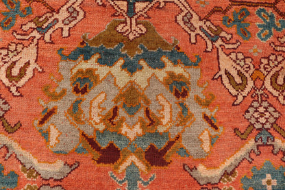 Antique Turkish Oushak rug with Large Scale sub floral design in light tangerine/terracotta background. Keivan Woven Arts / rug 17 - 0605, country of origin / type: Turkey / Oushak, circa 1910. Measures: 10'6 x 14'6. This antique Turkish Oushak ca... - Keivan Woven Arts17 - 0605 - 8739Rug