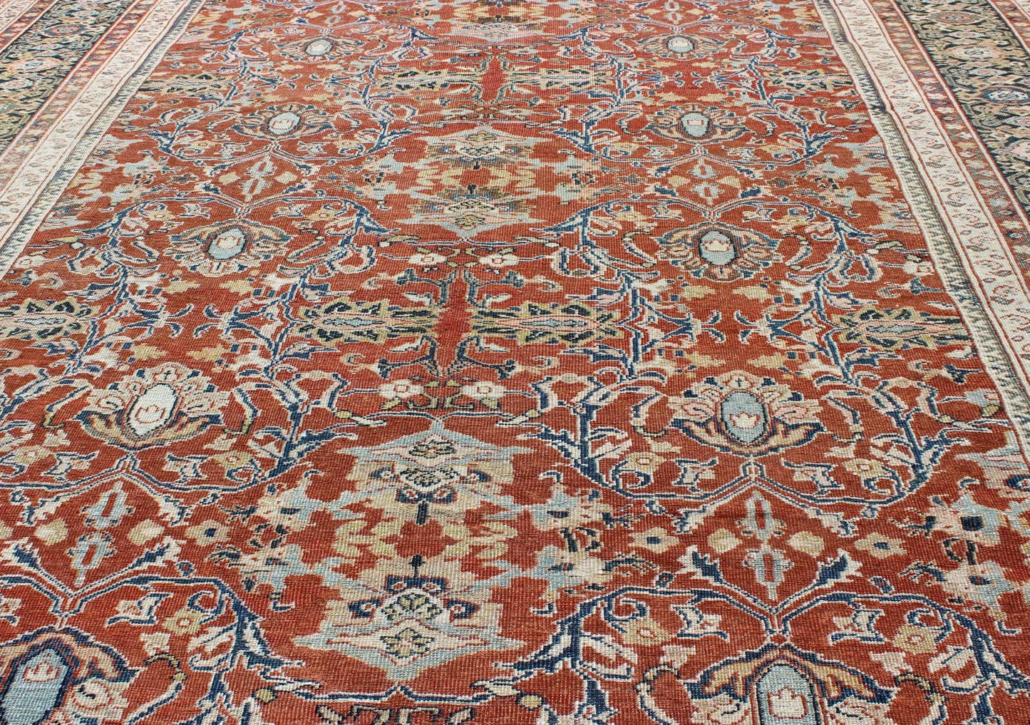 Antique Sultanabad Rug with Large Flower Design in Soft Red Field & Multi Colors. All Over Design Antique Sultanabad Rug. Keivan Woven Arts / rug /17 - 0606, country of origin / type: Iran / Sultanabad , circa 1900. Measures: 9'7 x 13'10 ... - Keivan Woven Arts17 - 0606 - 8595Rug