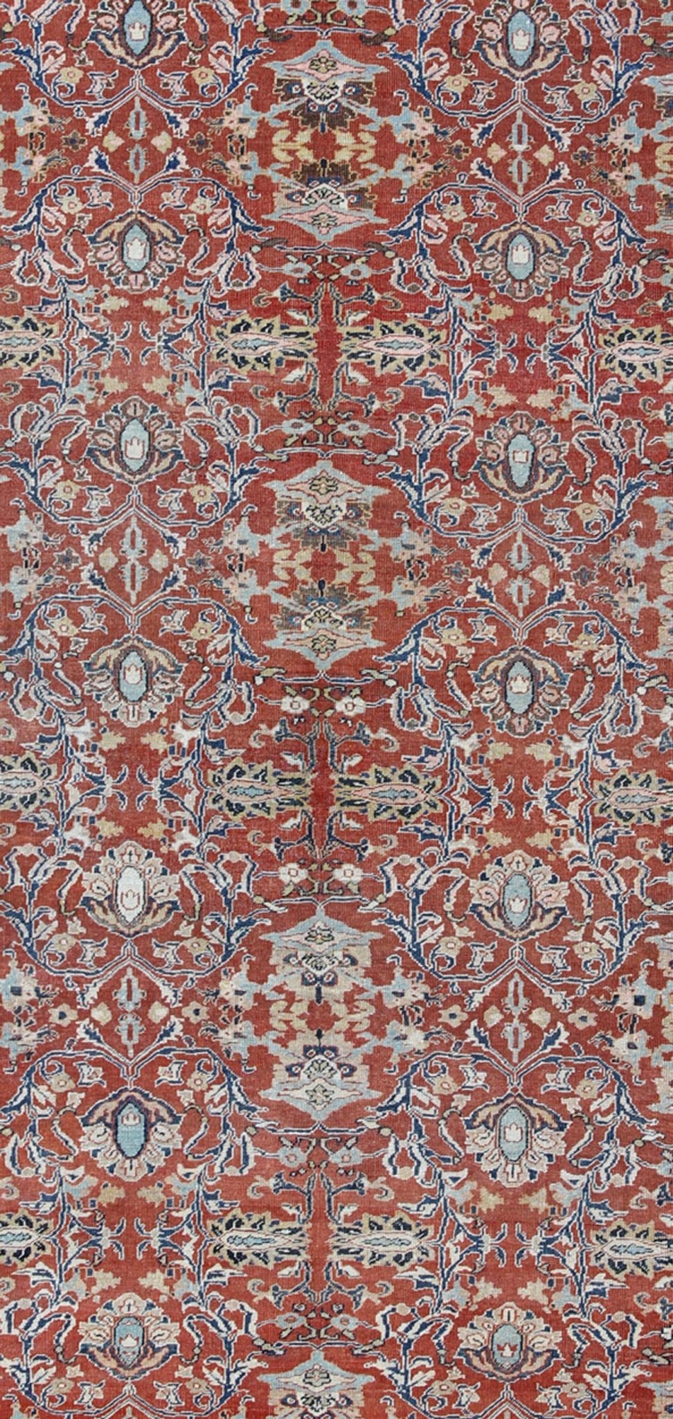 Antique Sultanabad Rug with Large Flower Design in Soft Red Field & Multi Colors. All Over Design Antique Sultanabad Rug. Keivan Woven Arts / rug /17 - 0606, country of origin / type: Iran / Sultanabad , circa 1900. Measures: 9'7 x 13'10 ... - Keivan Woven Arts17 - 0606 - 8595Rug