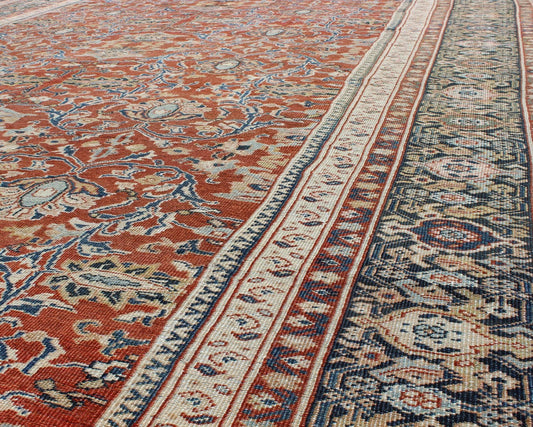 Antique Sultanabad Rug with Large Flower Design in Soft Red Field & Multi Colors. All Over Design Antique Sultanabad Rug. Keivan Woven Arts / rug /17 - 0606, country of origin / type: Iran / Sultanabad , circa 1900. Measures: 9'7 x 13'10 ... - Keivan Woven Arts17 - 0606 - 8595