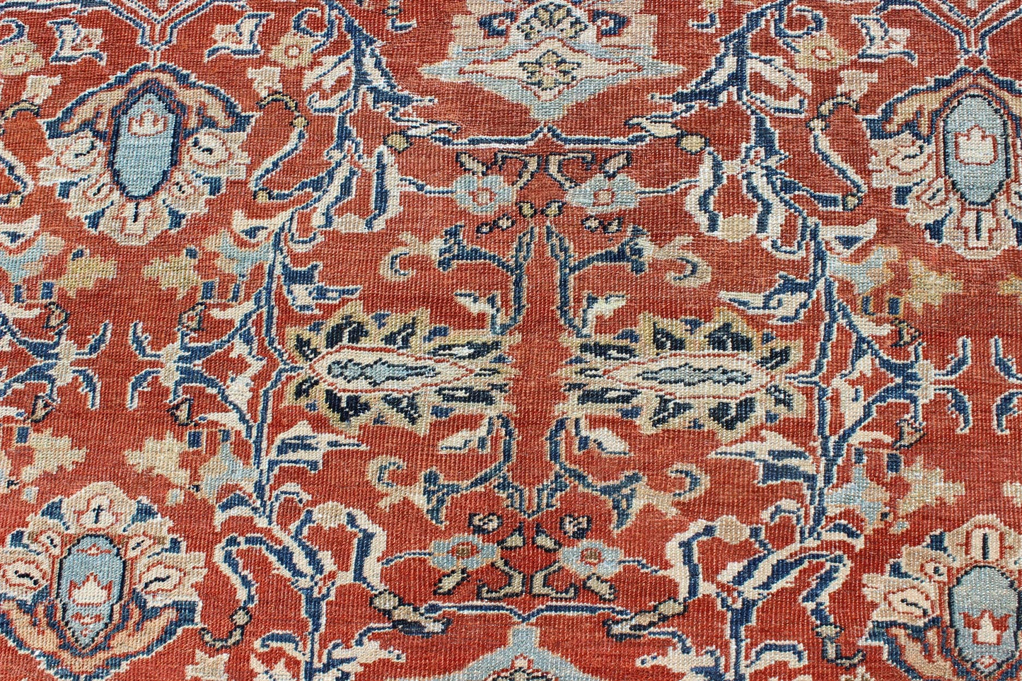 Antique Sultanabad Rug with Large Flower Design in Soft Red Field & Multi Colors. All Over Design Antique Sultanabad Rug. Keivan Woven Arts / rug /17 - 0606, country of origin / type: Iran / Sultanabad , circa 1900. Measures: 9'7 x 13'10 ... - Keivan Woven Arts17 - 0606 - 8595Rug