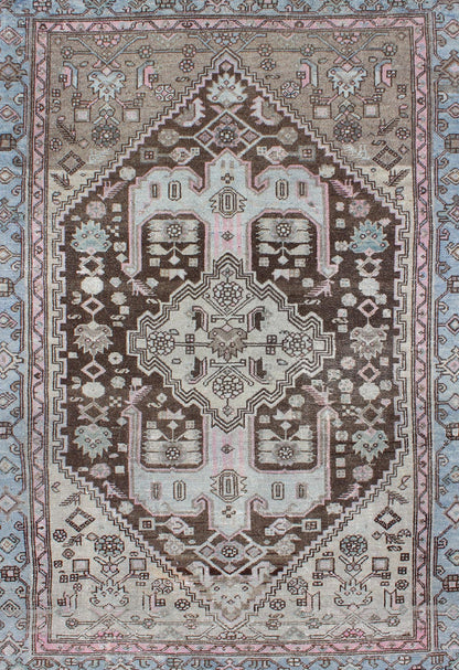 Keivan Woven Arts, 17 - 0702, Early 20th Century Antique Hamadan Rug.Antique Hamadan rug with geometric medallion in blue, pink, chocolate, rug 17 - 0702, country of origin / Hamadan, circa 1930. This magnificent Hamadan features beautiful coloratio... - Keivan Woven Arts17 - 0702 - 8745Rug
