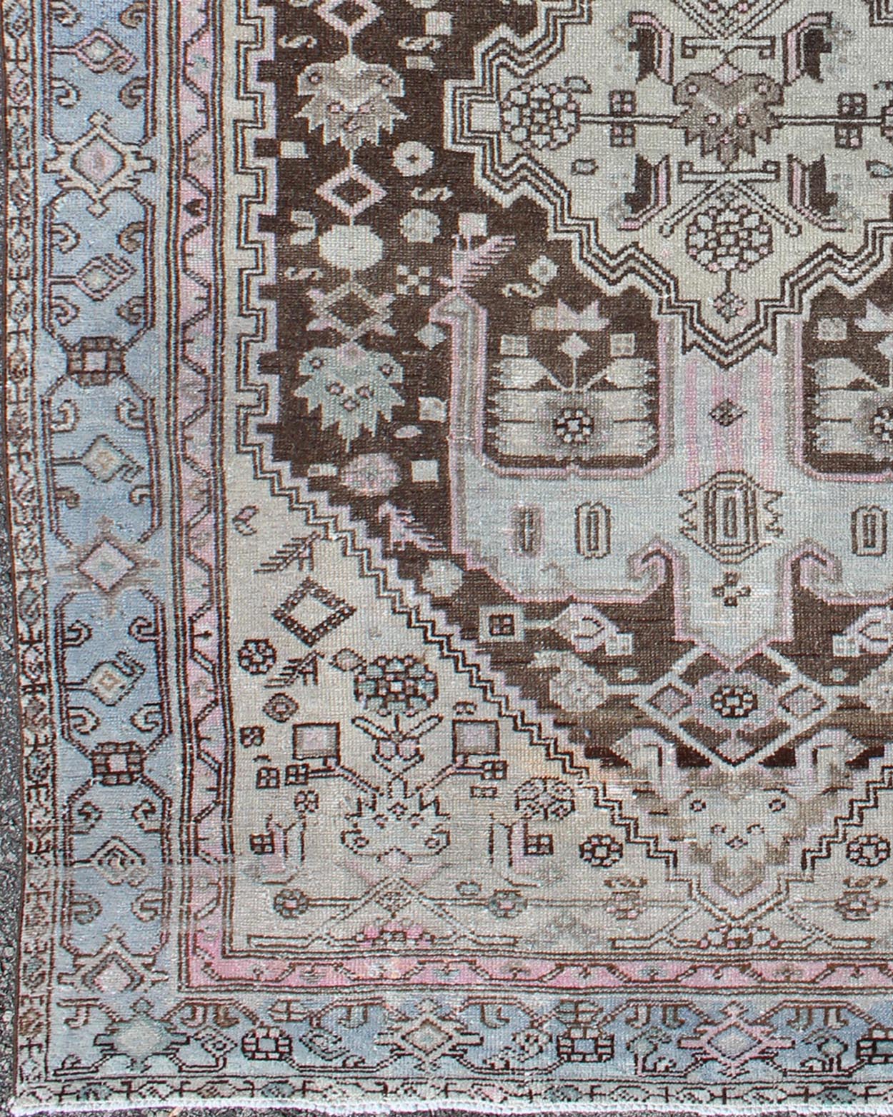 Keivan Woven Arts, 17 - 0702, Early 20th Century Antique Hamadan Rug.Antique Hamadan rug with geometric medallion in blue, pink, chocolate, rug 17 - 0702, country of origin / Hamadan, circa 1930. This magnificent Hamadan features beautiful coloratio... - Keivan Woven Arts17 - 0702 - 8745Rug