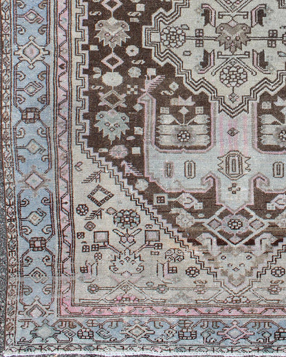 Keivan Woven Arts, 17 - 0702, Early 20th Century Antique Hamadan Rug.Antique Hamadan rug with geometric medallion in blue, pink, chocolate, rug 17 - 0702, country of origin / Hamadan, circa 1930. This magnificent Hamadan features beautiful coloratio... - Keivan Woven Arts17 - 0702 - 8745Rug