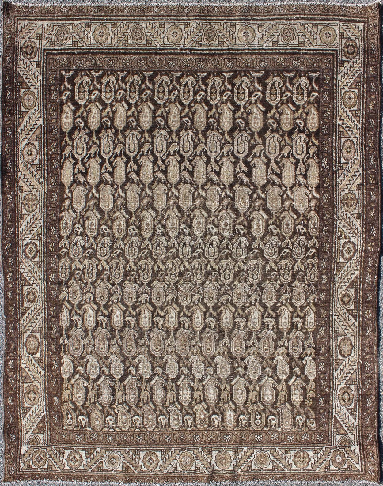 Antique Persian Seraband Rug with All - Over Tribal Design in Brown's Antique Persian Seraband rug with all - over tribal design in shades of brown, Keivan Woven Arts rug 17 - 0703, country of origin / type: Iran / Seraband, circa 1910 This an... - Keivan Woven Arts17 - 0703 - 8749Rug